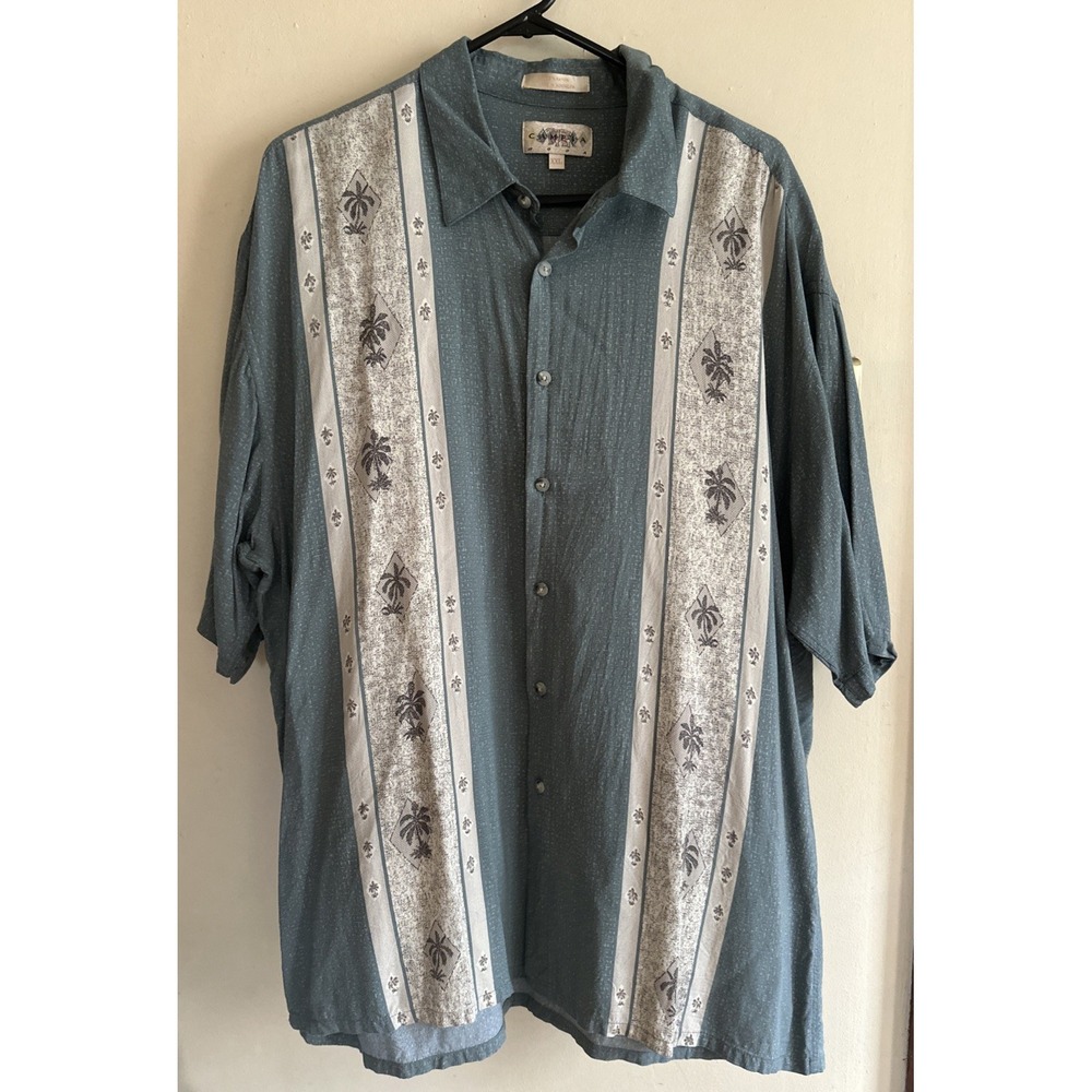Campia Moda Shirt Mens XXL Blue Palm Tree Print Bowling Style 100% Rayon Hawaii